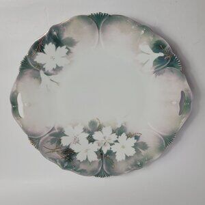 Vintage Royal Vienna Handled Cake Plate Platter Green & White Floral Hand Painte
